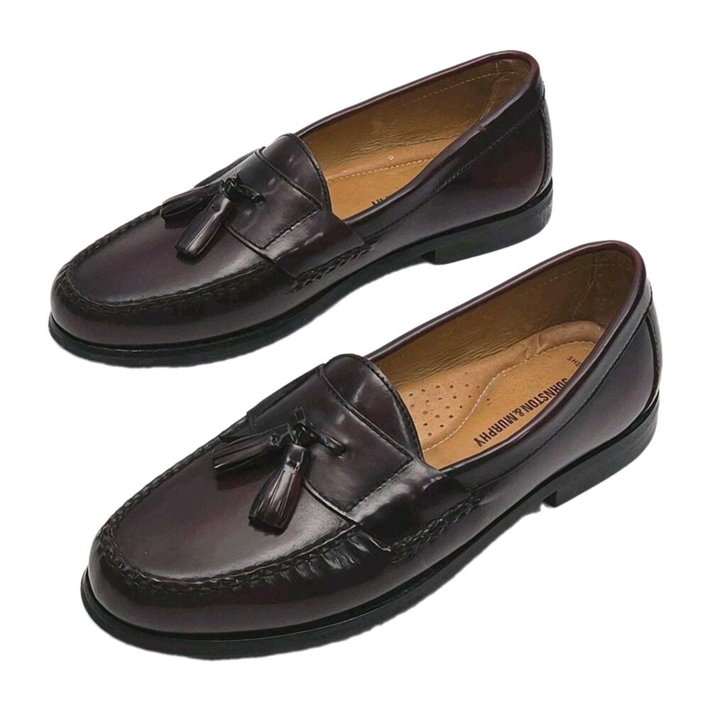 Johnston & Murphy Shoe Penny Loafers Men Sz 9.5 M Burgundy Sheepskin Tassled